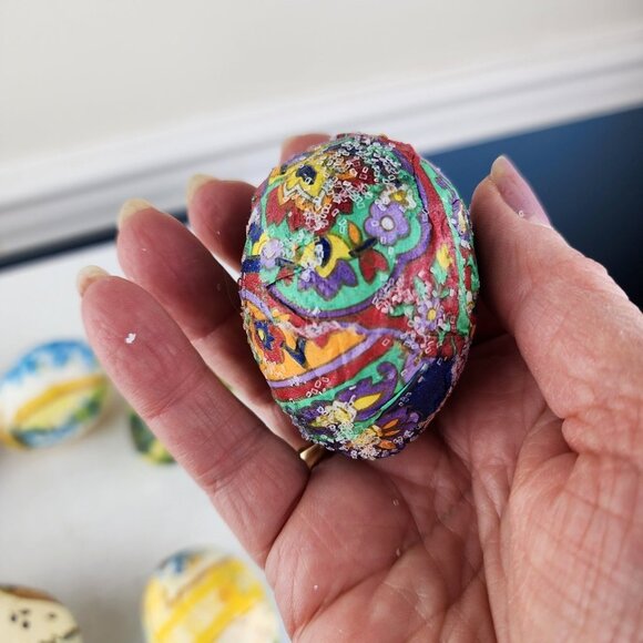 Handmade Papier-mache Eggs 3 Inch Colorful Paper Mache Decor  Handmade Lot of Nine Paper Mache Eggs